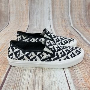 Vans Women's Geometric Black and White Slip-On Sneakers